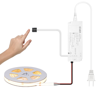 LETARON COB LEDストリップライト 24V LEDテープライト、480個/M LED、超高輝度高ルーメン 3000K 温白色 3m、3Mテープで調光可能、30W UL電源、寝室、自宅、キッチンDIY用タッチスイッチ