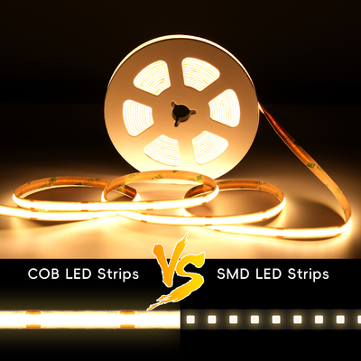 LETARON COB LEDストリップライト 24V LEDテープライト、480個/M LED、超高輝度高ルーメン 3000K 温白色 3m、3Mテープで調光可能、30W UL電源、寝室、自宅、キッチンDIY用タッチスイッチ