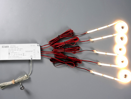 LETARON COB LEDストリップライト 24V LEDテープライト、480個/M LED、超高輝度高ルーメン 3000K 温白色 3m、3Mテープで調光可能、30W UL電源、寝室、自宅、キッチンDIY用タッチスイッチ