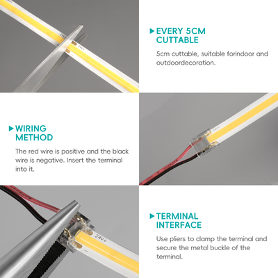 LETARON COB LEDテープライト 24V LEDテープライト、480個/M LED、超高輝度高ルーメン6000K白色3m、3Mテープで調光可能、30W UL電源、寝室、自宅、キッチンDIY用タッチスイッチ